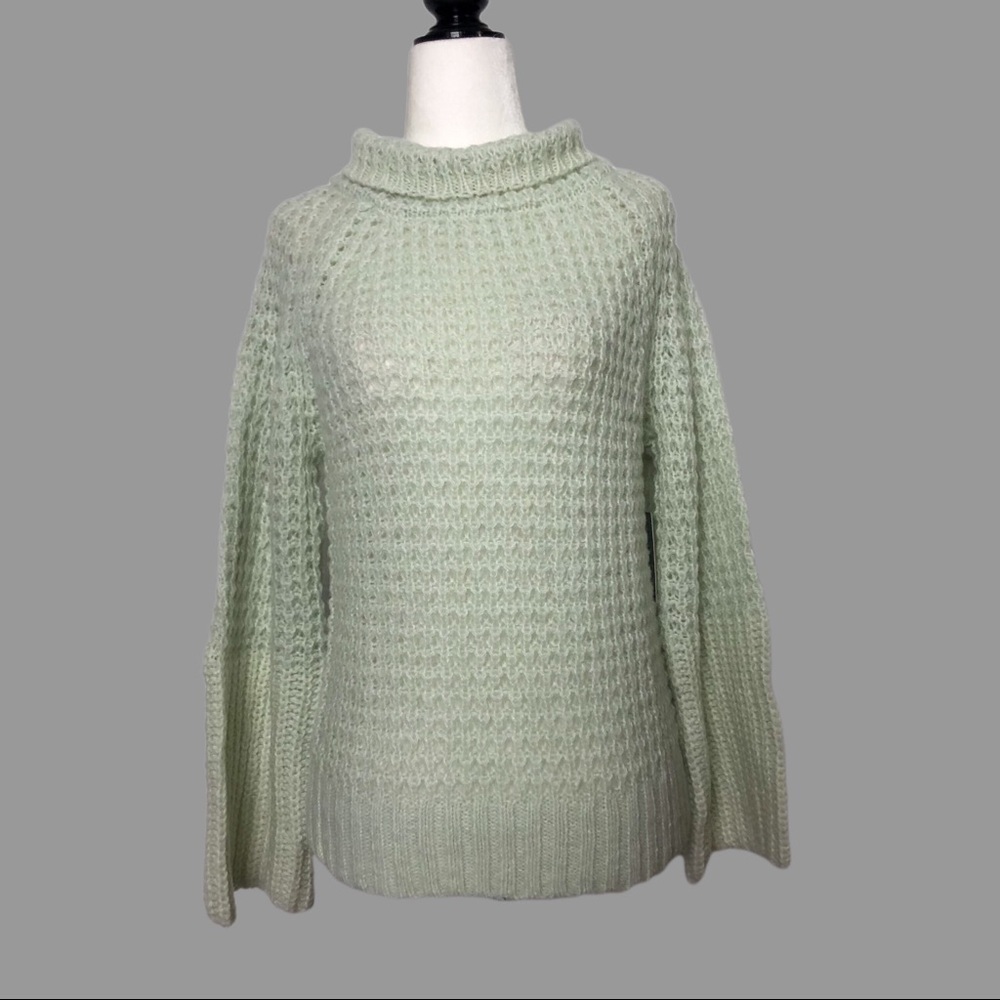 ๐ XSP ๐ NWT Anthro Sweater Waffle Knit Bell Sleeves Mock Neckโ